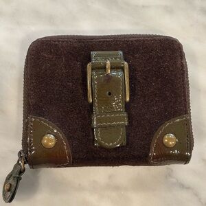 J. Crew Brown Suede Leather Wallet with Olive Trim